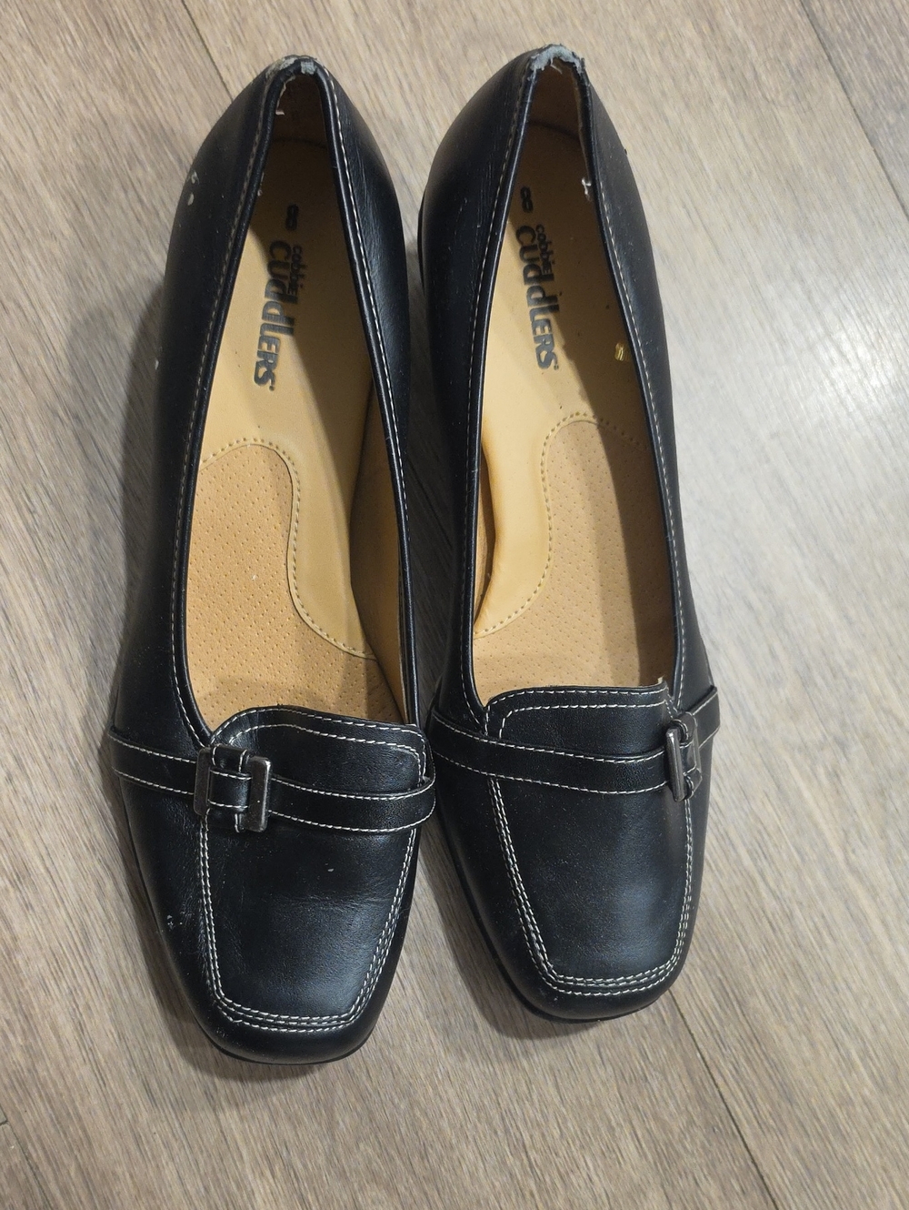 comfort plus by Predictions Black Slip-On Loafers with Buckle Accent